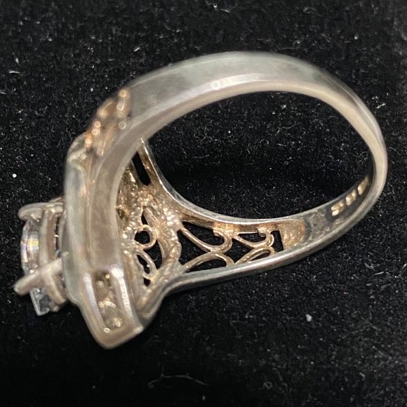 Ring Marquis CZ Cubic Zirconia 10mm x 5mm Filigree Vintage Jewelry Sterling Silv - Picture 13 of 16